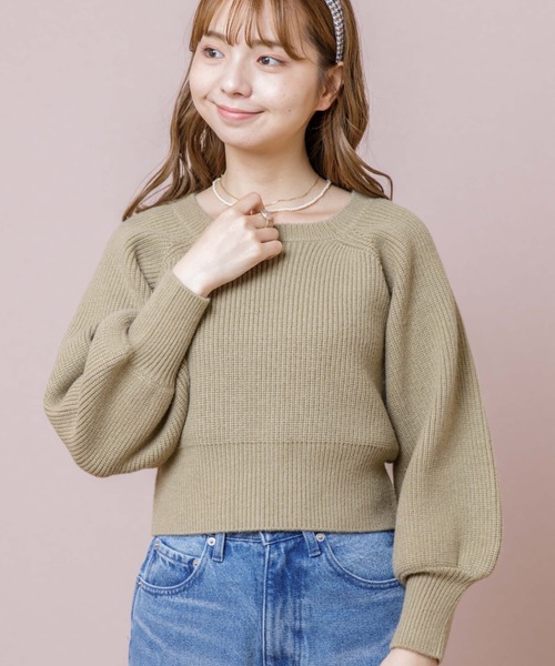 flower（フラワー）の「コンパクトスクエアニット（ニット/セーター・レディース・ホワイト/カーキ・FREE）」の2枚目の写真