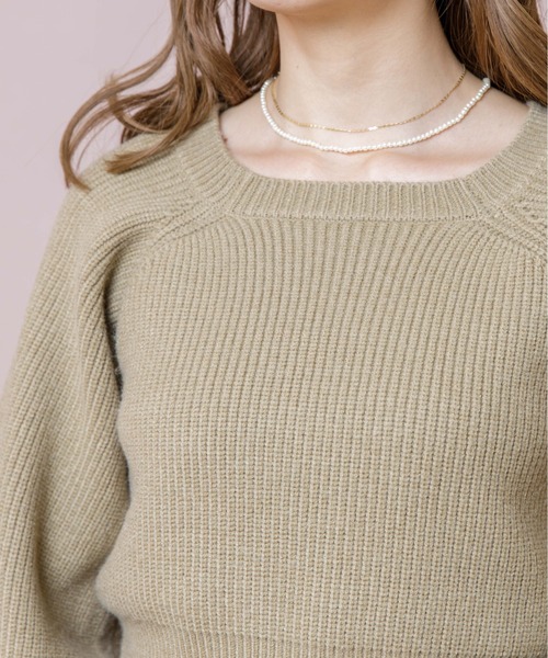 flower（フラワー）の「コンパクトスクエアニット（ニット/セーター・レディース・ホワイト/カーキ・FREE）」の6枚目の写真