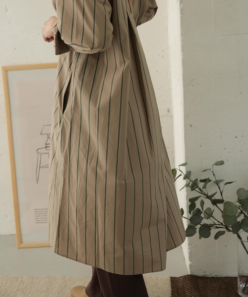 美品 アーバンリサーチドアーズ ストライプシャツワンピース ゆったり ベージュ 美品☆アーバンリサーチドアーズ ストライプシャツワンピース