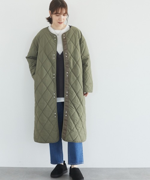 Green Parks(グリーンパークス)の「キルトロングコート*(その他アウター・レディース・イエロー/カーキ/ベージュ/ブラック・FREE)」の4枚目の写真