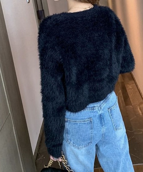 meJane(ミージェーン)の「フロントビジューボタンシャギーニットカーディガン【ZOZOTOWN限定】(カーディガン/ボレロ・レディース・ホワイト/ブラック/ブラウン/ダークブルー・FREE)」の10枚目の写真