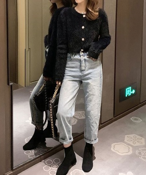 meJane(ミージェーン)の「フロントビジューボタンシャギーニットカーディガン【ZOZOTOWN限定】(カーディガン/ボレロ・レディース・ホワイト/ブラック/ブラウン/ダークブルー・FREE)」の11枚目の写真