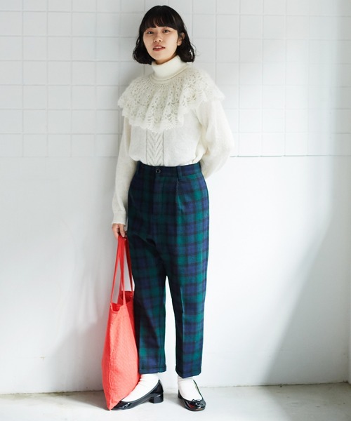 bulle de savon(ビュルデサボン)の「Recycle wool Twill パンツ(スラックス・レディース・ネイビー/マスタード・FREE)」の3枚目の写真