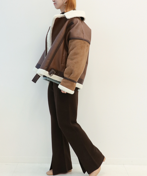 Simplicite（サンプリシテ）の「B3ボアライダースブルゾン◆（ミリタリージャケット・レディース・ブラック/ブラウン・FREE）」の11枚目の写真