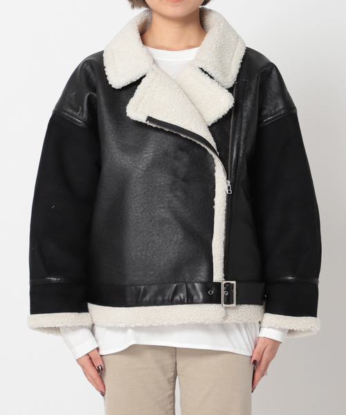 Simplicite（サンプリシテ）の「B3ボアライダースブルゾン◆（ミリタリージャケット・レディース・ブラック/ブラウン・FREE）」の14枚目の写真