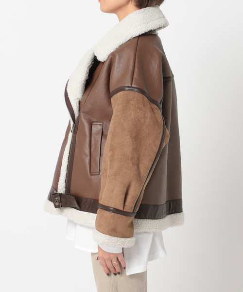 Simplicite（サンプリシテ）の「B3ボアライダースブルゾン◆（ミリタリージャケット・レディース・ブラック/ブラウン・FREE）」の16枚目の写真