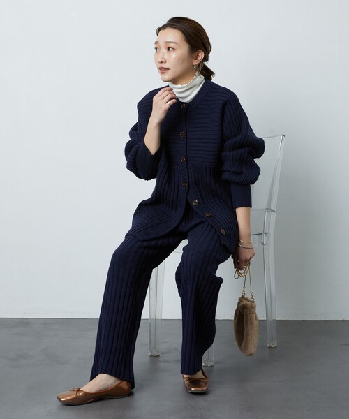 FREAK'S STORE（フリークスストア）の「▽【WEB限定】リブニットカーデガンセットアップ(ニット・リブパンツ)（ニット/セーター・レディース・ナチュラル/ネイビー/ブラック/オリーブ/パープル・SMALL/MEDIUM）」の4枚目の写真