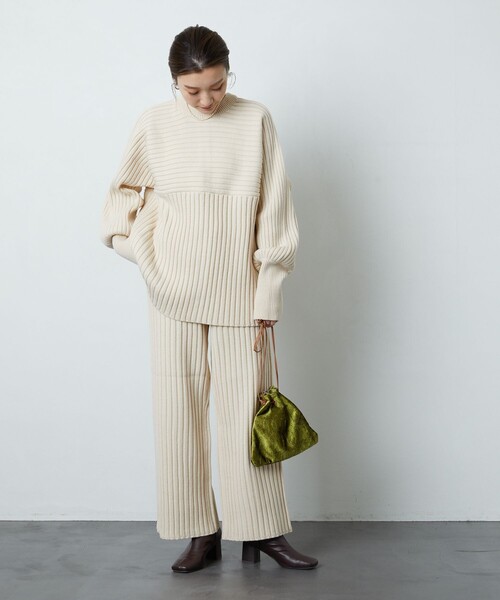 FREAK'S STORE（フリークスストア）の「▽【WEB限定】リブニットカーデガンセットアップ(ニット・リブパンツ)（ニット/セーター・レディース・ナチュラル/ネイビー/ブラック/オリーブ/パープル・SMALL/MEDIUM）」の6枚目の写真