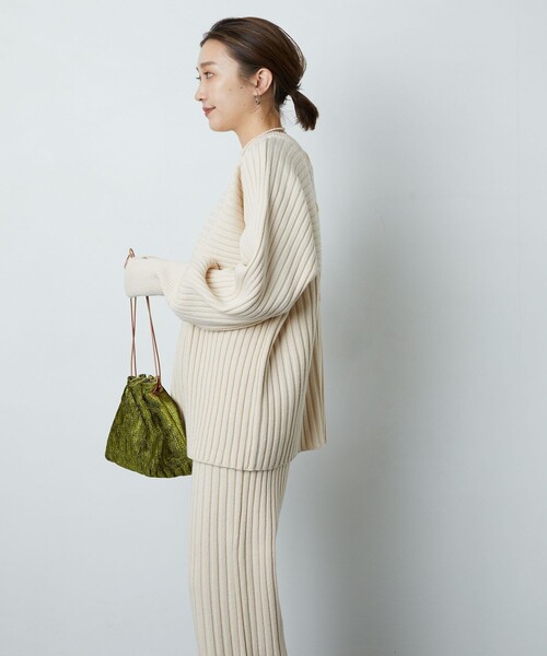 FREAK'S STORE（フリークスストア）の「▽【WEB限定】リブニットカーデガンセットアップ(ニット・リブパンツ)（ニット/セーター・レディース・ナチュラル/ネイビー/ブラック/オリーブ/パープル・SMALL/MEDIUM）」の8枚目の写真