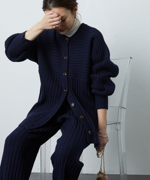 FREAK'S STORE（フリークスストア）の「▽【WEB限定】リブニットカーデガンセットアップ(ニット・リブパンツ)（ニット/セーター・レディース・ナチュラル/ネイビー/ブラック/オリーブ/パープル・SMALL/MEDIUM）」の18枚目の写真