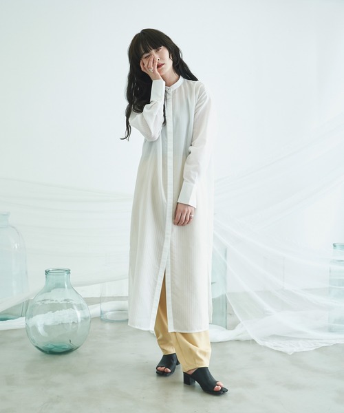 VACANCY（ヴァカンシー）の「ストライプシアーシャツワンピース（ワンピース・レディース・ホワイト/ブルー/グリーン・FREE）」の2枚目の写真