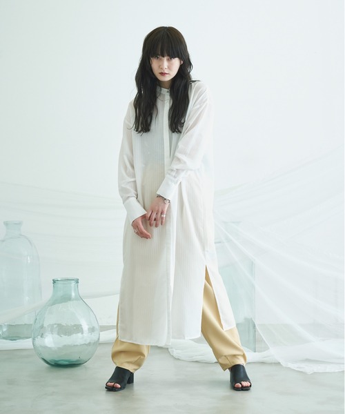 VACANCY（ヴァカンシー）の「ストライプシアーシャツワンピース（ワンピース・レディース・ホワイト/ブルー/グリーン・FREE）」の4枚目の写真