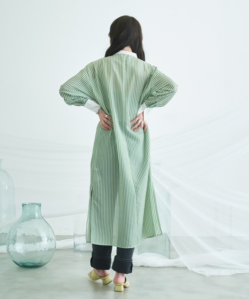 VACANCY（ヴァカンシー）の「ストライプシアーシャツワンピース（ワンピース・レディース・ホワイト/ブルー/グリーン・FREE）」の8枚目の写真