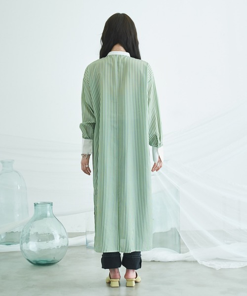 VACANCY（ヴァカンシー）の「ストライプシアーシャツワンピース（ワンピース・レディース・ホワイト/ブルー/グリーン・FREE）」の10枚目の写真
