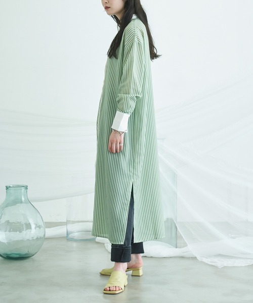 VACANCY（ヴァカンシー）の「ストライプシアーシャツワンピース（ワンピース・レディース・ホワイト/ブルー/グリーン・FREE）」の11枚目の写真
