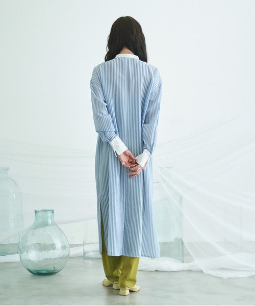 VACANCY（ヴァカンシー）の「ストライプシアーシャツワンピース（ワンピース・レディース・ホワイト/ブルー/グリーン・FREE）」の14枚目の写真