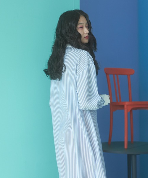 VACANCY（ヴァカンシー）の「ストライプシアーシャツワンピース（ワンピース・レディース・ホワイト/ブルー/グリーン・FREE）」の21枚目の写真