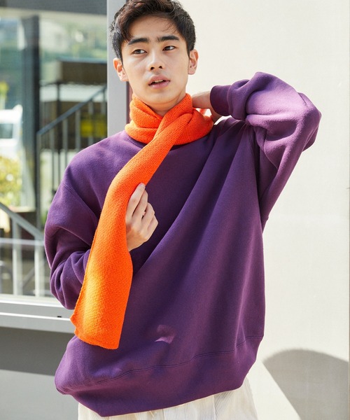 WHIMSIC（ウィムジック）の「【WHIMSIC】プレーンニットスカーフ（マフラー・レディース・オレンジ/グレー・FREE）」の3枚目の写真