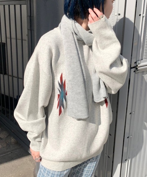 WHIMSIC（ウィムジック）の「【WHIMSIC】プレーンニットスカーフ（マフラー・レディース・オレンジ/グレー・FREE）」の8枚目の写真