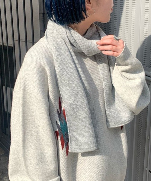 WHIMSIC（ウィムジック）の「【WHIMSIC】プレーンニットスカーフ（マフラー・レディース・オレンジ/グレー・FREE）」の9枚目の写真