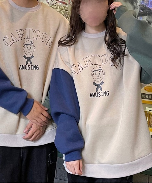 PairPair(ペアペア)の「アソート柄スウェットプルオーバー(ユニセックス)(スウェット・レディース・ダークグリーン/ベージュ/ブルー・フリー)」の2枚目の写真