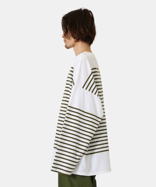 marka（マーカ）の「marka / マーカ：BASQUE SHIRT L/S - ORGANIC COTTON KNIT PANEL BORDER -：M22A-04CS01C[COR]（Tシャツ/カットソー・メンズ・ホワイト系その他/ブラック系その他/ホワイト×ネイビー・1/2/3）」の16枚目の写真