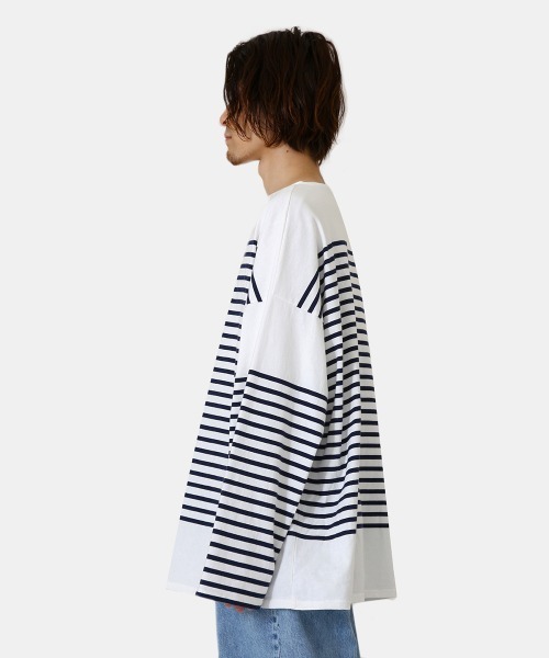 marka（マーカ）の「marka / マーカ：BASQUE SHIRT L/S - ORGANIC COTTON KNIT PANEL BORDER -：M22A-04CS01C[COR]（Tシャツ/カットソー・メンズ・ホワイト系その他/ブラック系その他/ホワイト×ネイビー・1/2/3）」の14枚目の写真