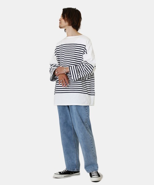 marka（マーカ）の「marka / マーカ：BASQUE SHIRT L/S - ORGANIC COTTON KNIT PANEL BORDER -：M22A-04CS01C[COR]（Tシャツ/カットソー・メンズ・ホワイト系その他/ブラック系その他/ホワイト×ネイビー・1/2/3）」の10枚目の写真