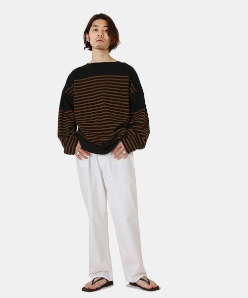 marka（マーカ）の「marka / マーカ：BASQUE SHIRT L/S - ORGANIC COTTON KNIT PANEL BORDER -：M22A-04CS01C[COR]（Tシャツ/カットソー・メンズ・ホワイト系その他/ブラック系その他/ホワイト×ネイビー・1/2/3）」の7枚目の写真