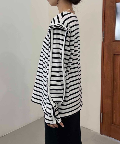 CAPRICIEUX LE'MAGE(カプリシューレマージュ)の「ボーダーフリル袖Tシャツ(Tシャツ/カットソー・レディース・ブラック/ベージュ/ブルー・FREE)」の5枚目の写真