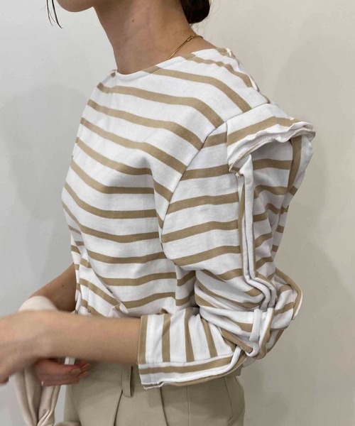CAPRICIEUX LE'MAGE(カプリシューレマージュ)の「ボーダーフリル袖Tシャツ(Tシャツ/カットソー・レディース・ブラック/ベージュ/ブルー・FREE)」の18枚目の写真