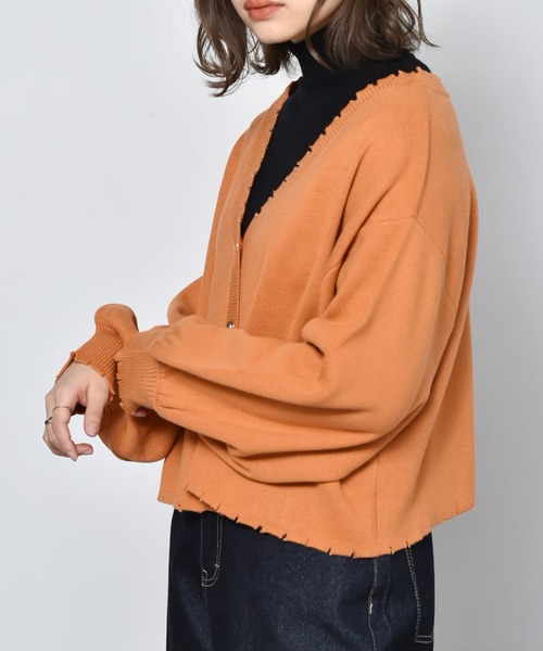 RETRO GIRL（レトロガール）の「カラーダメージニットカーデ（カーディガン/ボレロ・レディース・ブラック/オフホワイト/ピンク/オレンジ/ブルー/グリーン・FREE）」の6枚目の写真