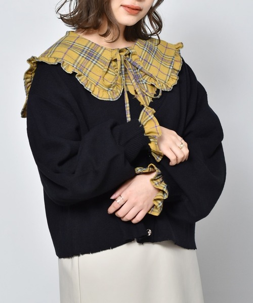 RETRO GIRL（レトロガール）の「カラーダメージニットカーデ（カーディガン/ボレロ・レディース・ブラック/オフホワイト/ピンク/オレンジ/ブルー/グリーン・FREE）」の3枚目の写真