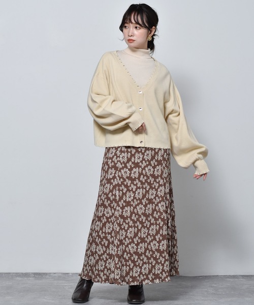 RETRO GIRL（レトロガール）の「カラーダメージニットカーデ（カーディガン/ボレロ・レディース・ブラック/オフホワイト/ピンク/オレンジ/ブルー/グリーン・FREE）」の13枚目の写真