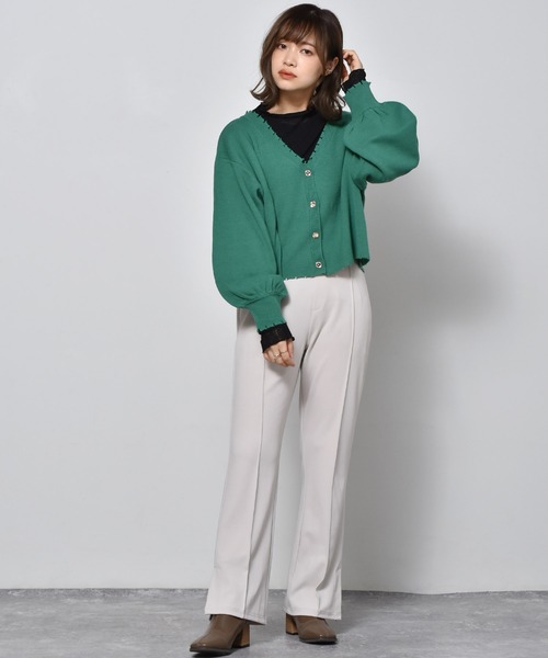 RETRO GIRL（レトロガール）の「カラーダメージニットカーデ（カーディガン/ボレロ・レディース・ブラック/オフホワイト/ピンク/オレンジ/ブルー/グリーン・FREE）」の22枚目の写真