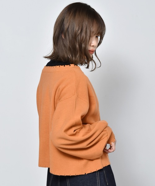 RETRO GIRL（レトロガール）の「カラーダメージニットカーデ（カーディガン/ボレロ・レディース・ブラック/オフホワイト/ピンク/オレンジ/ブルー/グリーン・FREE）」の7枚目の写真