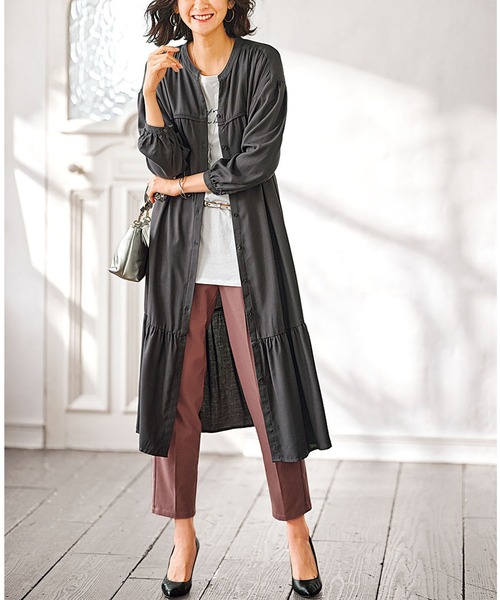 BELLUNA PLUS（ベルーナ）の「ティアードデザインフレアーワンピース（ワンピース・レディース・ラベンダー/イエロー/チャコール/ドット・MEDIUM/X-LARGE/LARGE）」の10枚目の写真