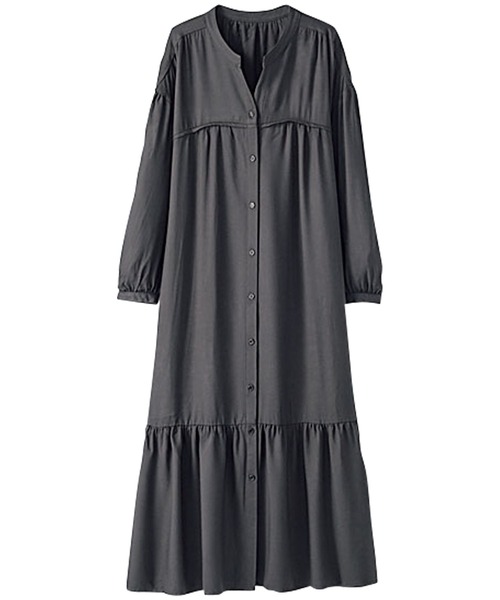 BELLUNA PLUS（ベルーナ）の「ティアードデザインフレアーワンピース（ワンピース・レディース・ラベンダー/イエロー/チャコール/ドット・MEDIUM/X-LARGE/LARGE）」の5枚目の写真