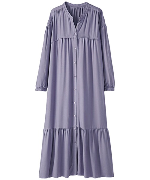 BELLUNA PLUS（ベルーナ）の「ティアードデザインフレアーワンピース（ワンピース・レディース・ラベンダー/イエロー/チャコール/ドット・MEDIUM/X-LARGE/LARGE）」の6枚目の写真