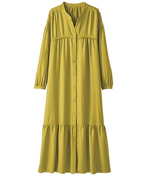 BELLUNA PLUS（ベルーナ）の「ティアードデザインフレアーワンピース（ワンピース・レディース・ラベンダー/イエロー/チャコール/ドット・MEDIUM/X-LARGE/LARGE）」の7枚目の写真