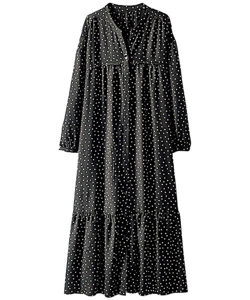 BELLUNA PLUS（ベルーナ）の「ティアードデザインフレアーワンピース（ワンピース・レディース・ラベンダー/イエロー/チャコール/ドット・MEDIUM/X-LARGE/LARGE）」の8枚目の写真