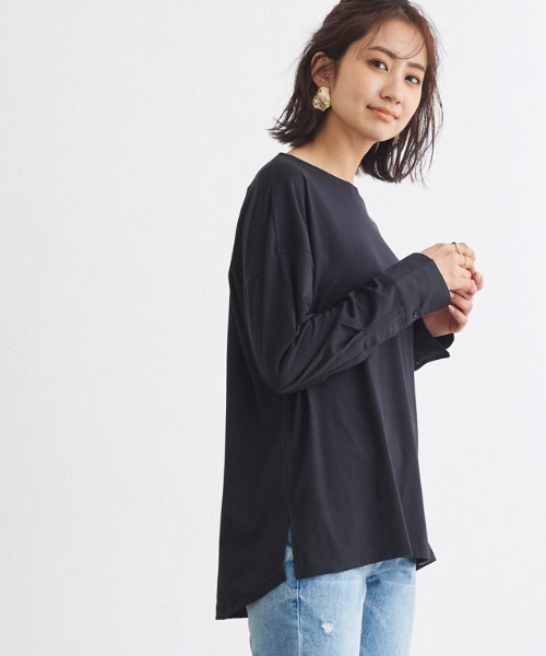 Pierrot(ピエロ)の「カフスチュニックロングスリーブTシャツ(Tシャツ/カットソー・レディース・ブラック/オフホワイト/チャコール・M/L)」の3枚目の写真