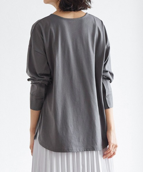 Pierrot(ピエロ)の「カフスチュニックロングスリーブTシャツ(Tシャツ/カットソー・レディース・ブラック/オフホワイト/チャコール・M/L)」の7枚目の写真