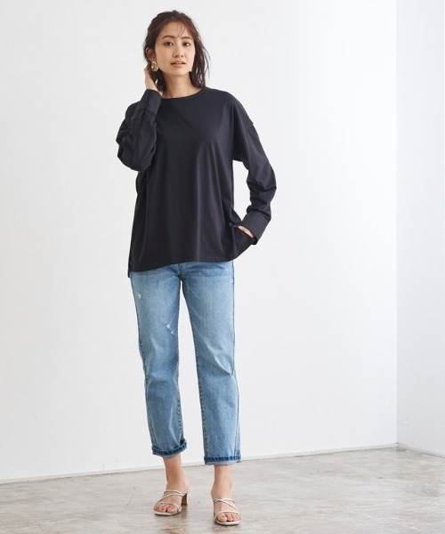Pierrot(ピエロ)の「カフスチュニックロングスリーブTシャツ(Tシャツ/カットソー・レディース・ブラック/オフホワイト/チャコール・M/L)」の21枚目の写真