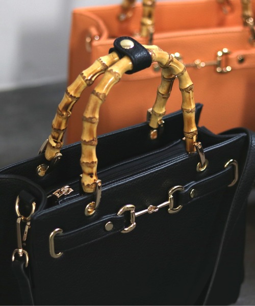 GUSCIO（グッシオ）の「【グッシオゴールド】バンブーハンドルスクエア２WAYトートバッグ　ビット金具デザイン エレガンス（トートバッグ・レディース・ブラック/ベージュ/オレンジ/グリーン・FREE）」の20枚目の写真