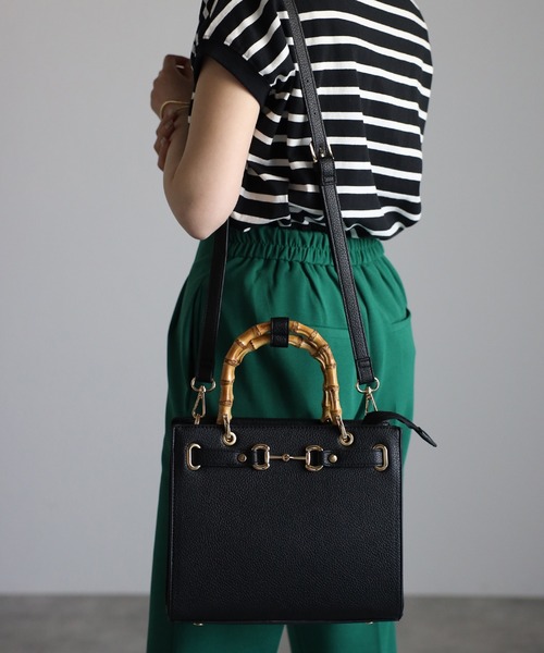 セール】【グッシオゴールド】バンブーハンドルスクエア2WAYトート  