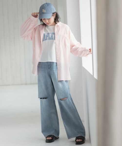 repipi armario(レピピ アルマリオ)の「カレッジロゴ切り替えTシャツ(Tシャツ/カットソー・キッズ・グリーン系その他/ホワイト/ピンク系その他/グレー系その他・MEDIUM/SMALL/LARGE)」の6枚目の写真