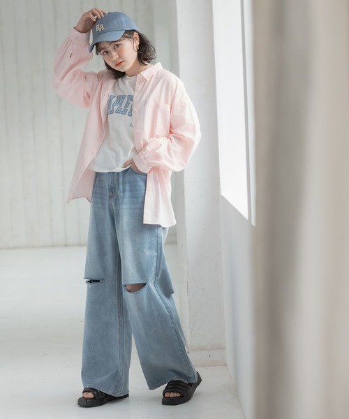 repipi armario(レピピ アルマリオ)の「カレッジロゴ切り替えTシャツ(Tシャツ/カットソー・キッズ・グリーン系その他/ホワイト/ピンク系その他/グレー系その他・MEDIUM/SMALL/LARGE)」の7枚目の写真