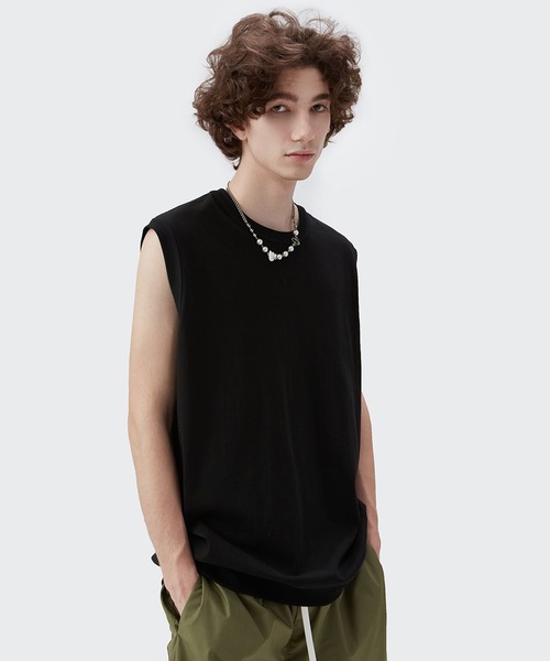 CORPUS TOKYO（コーパス トーキョー）の「Lazy Tokyo ヘビーコットンノースリーブシャツ（Tシャツ/カットソー・メンズ・オートミール/チャコール/ライトベージュ/ホワイト/ライトグレー/ブラック・3/1/2）」の3枚目の写真