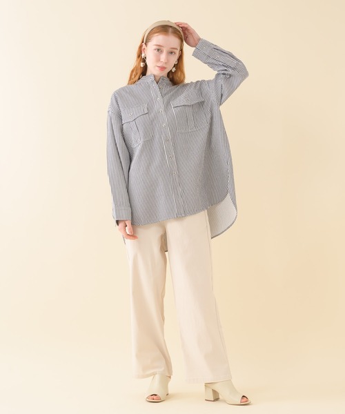 Paradise Picnic（パラダイスピクニック）の「二重織サファリシャツ（シャツ/ブラウス・レディース・ホワイト/ネイビー・FREE）」の6枚目の写真